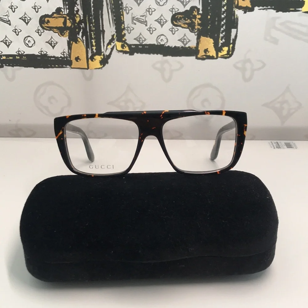 New Authentic Gucci Tortoiseshell Square Glasses GG1040o 002